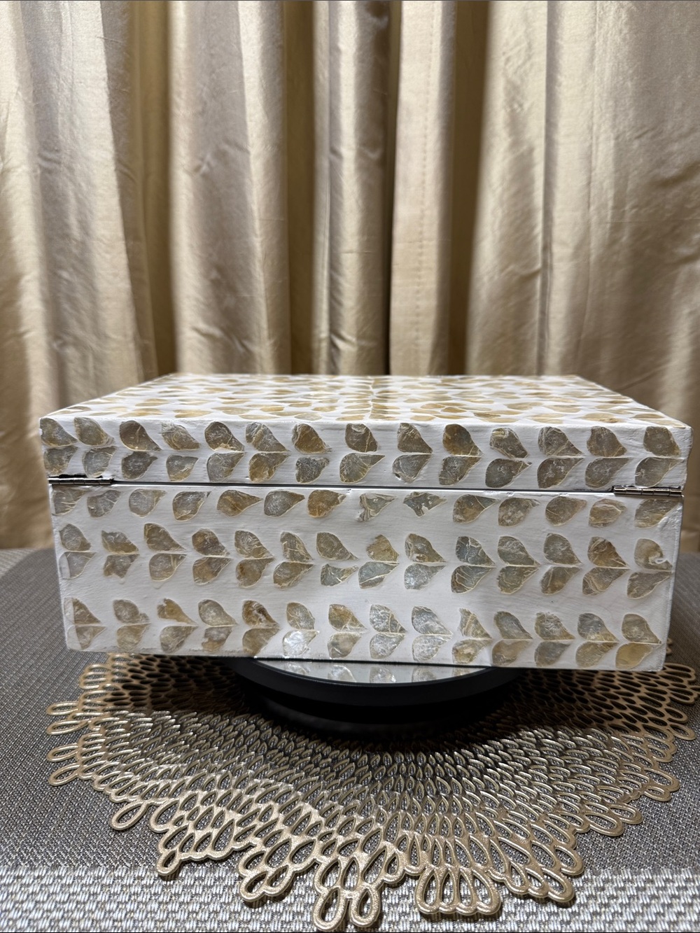 Handcrafted Capiz Shell Keepsake Box 12” White & Natural Decorative Storage Made - Picture 8 of 11